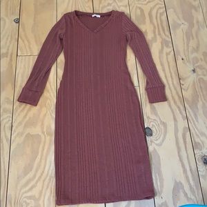 Rose colored sweater dress.